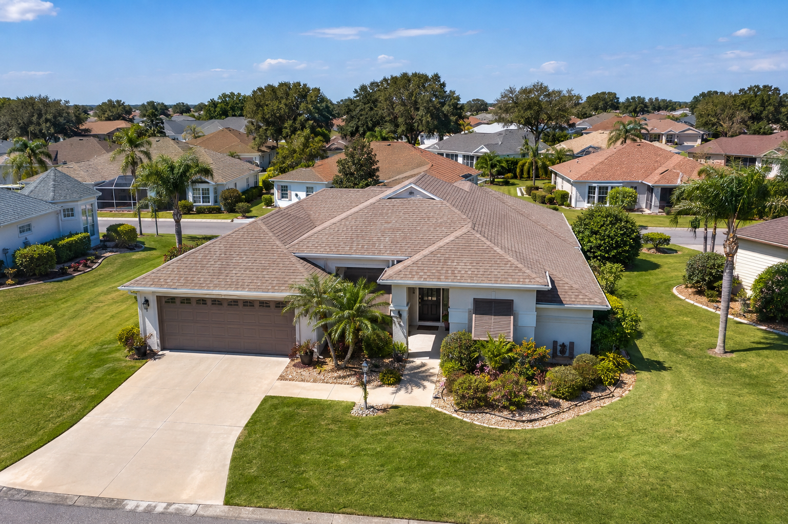Demonstration aerial view of a Central Florida home and surrounding property